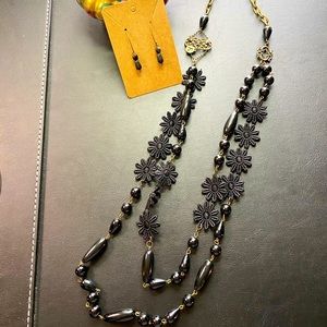 Black and Brass Necklace and Earring Set